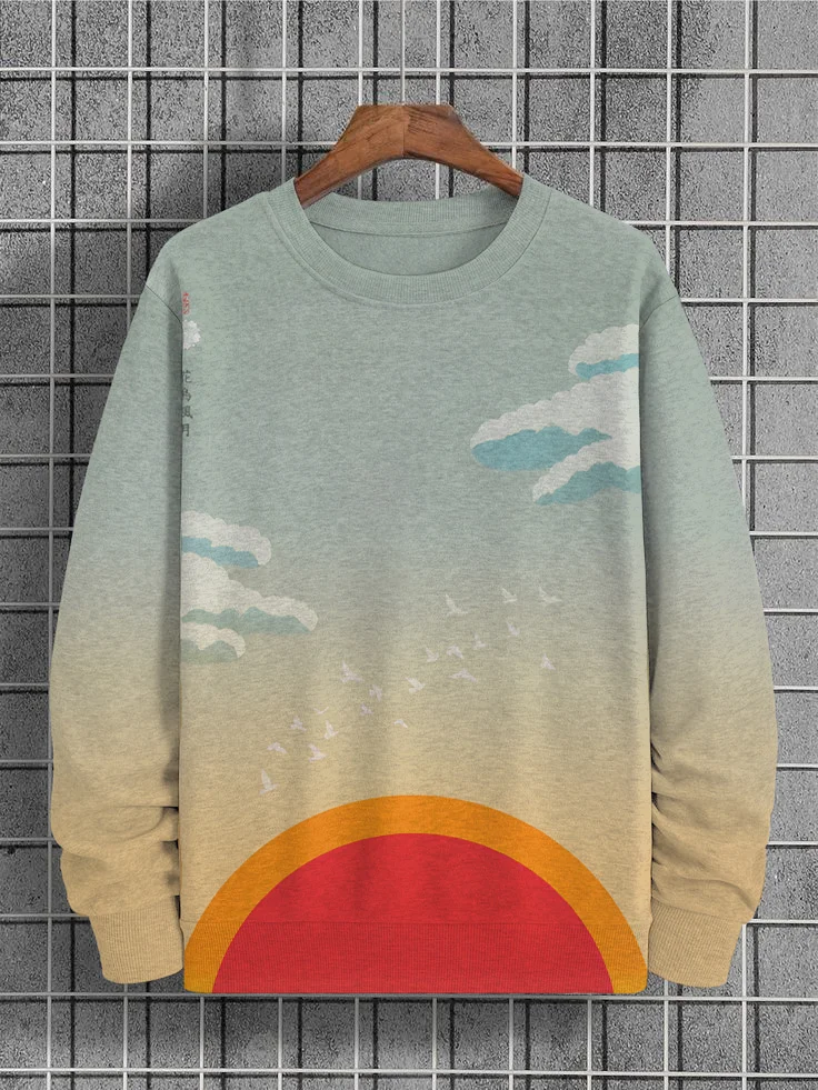 Men's Hokusai Eternal Sunrise Woodcut Art Print Casual Sweatshirt
