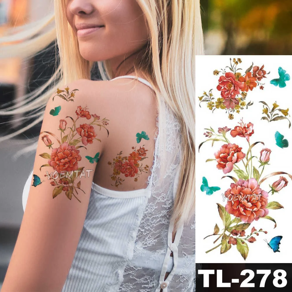 Sdrawing Watercolor Rose Lily Flower Waterproof Tattoo Stickers Women Body Chest Art Temporary Tatto Girl Waist 3D Flowers Tatoo
