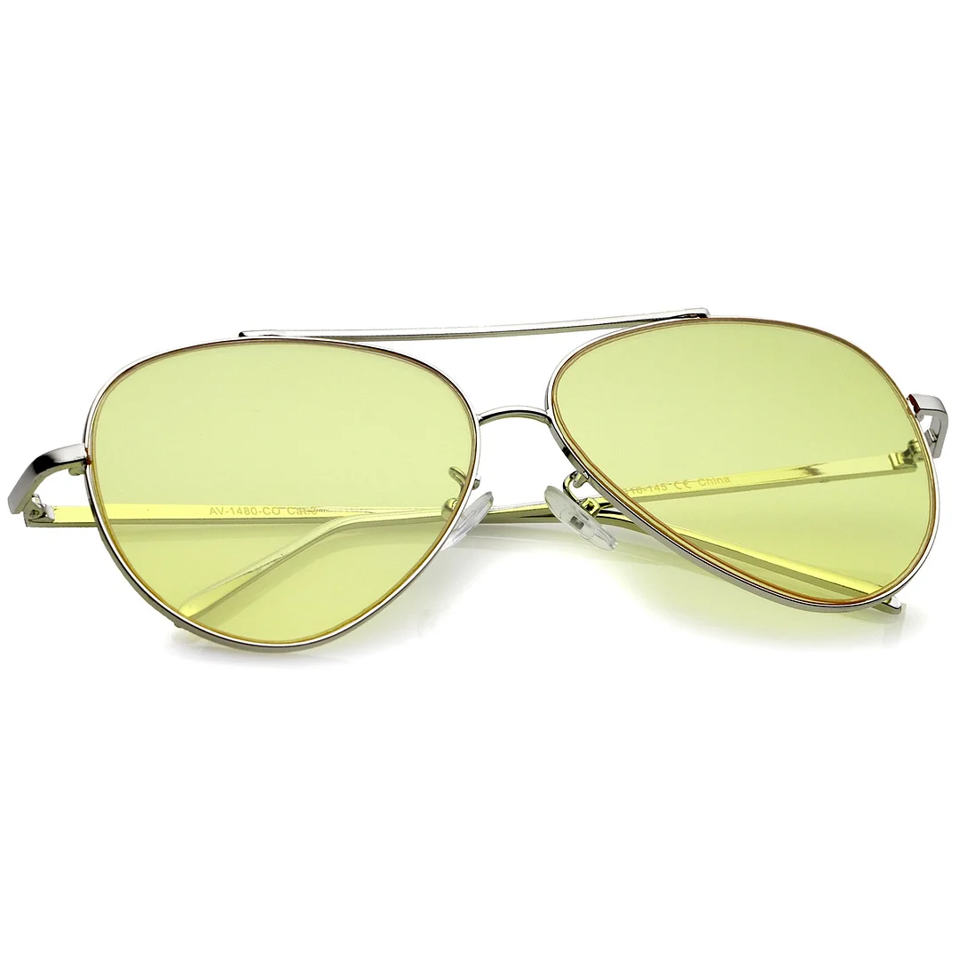 Retro Metal Frame Double Nose Bridge Color Flat Lens Aviator glasses 60mm