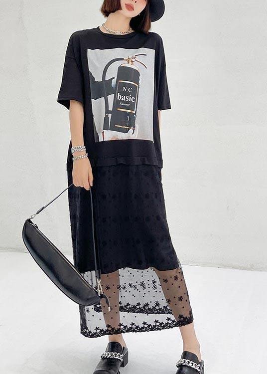Comfy Black Print Patchwork Lace Maxi Dresses Summer