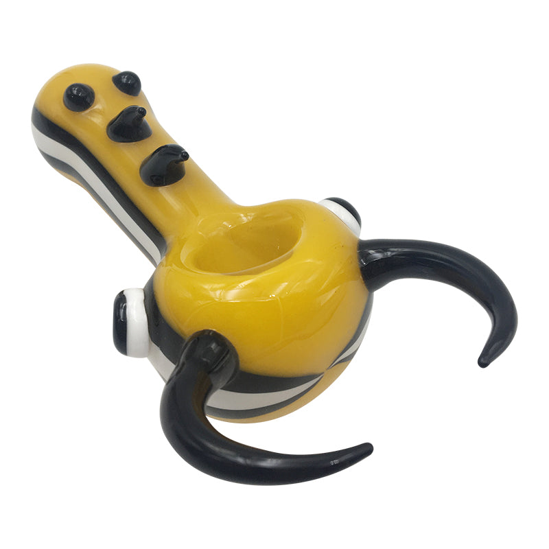 Stripes Spoon Yellow Glass Pipe with Sickle Angle and Tooth