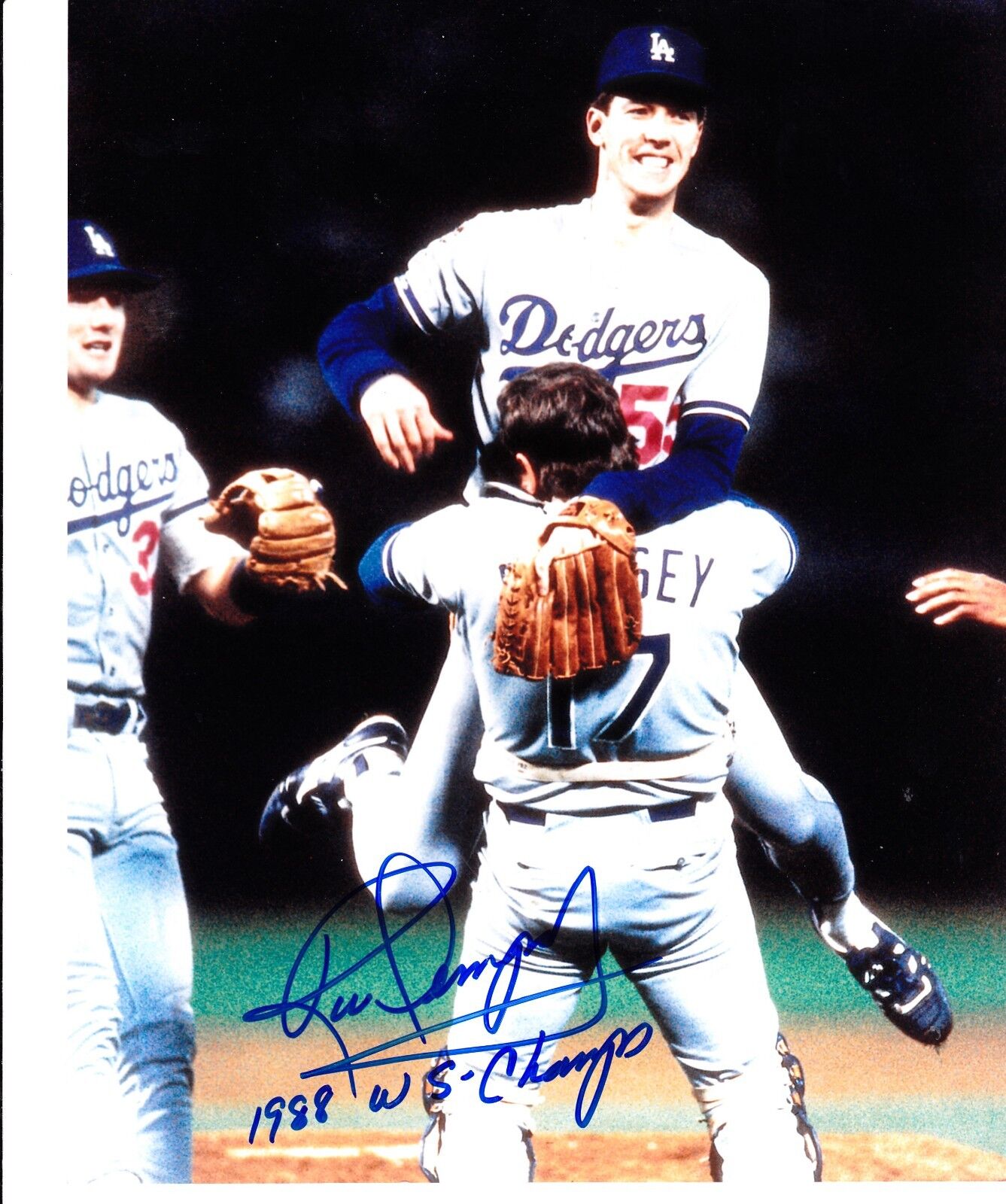 RICK DEMPSEY LOS ANGELES DODGERS 1988 WS CHAMPS ACTION SIGNED 8 X 10