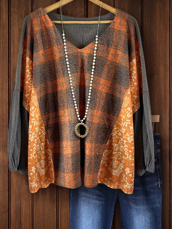 Plaid Floral Panel Top