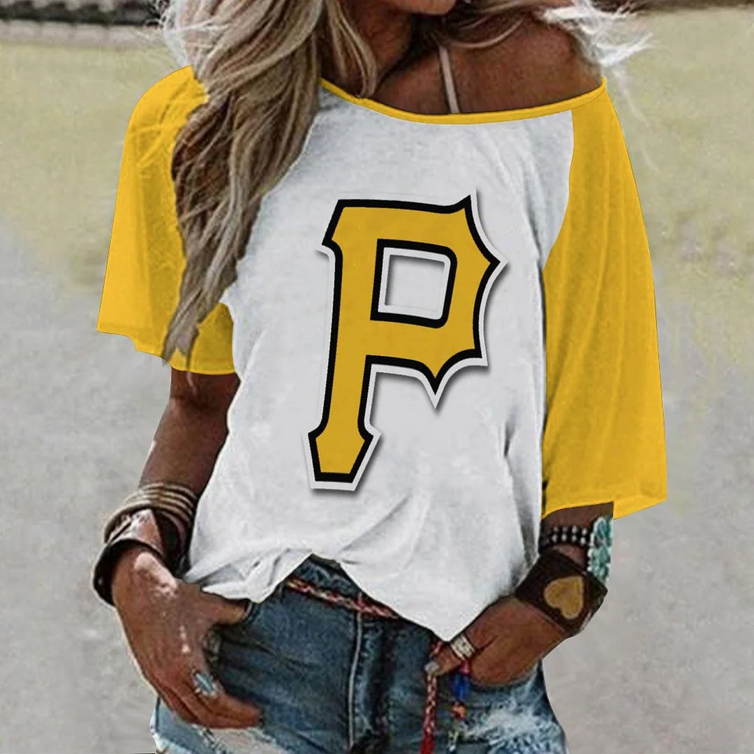 Shoulder Off  Loose Short Sleeve Casual T-shirt for Women Printed with Pattern,Yellow,White,Black