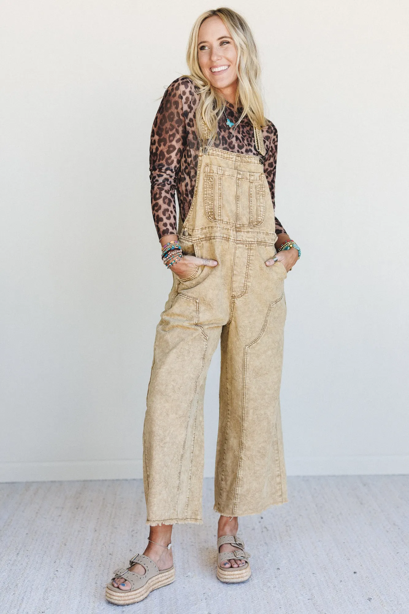 Chasing Horizons Flower Pattern Overalls - Walnut