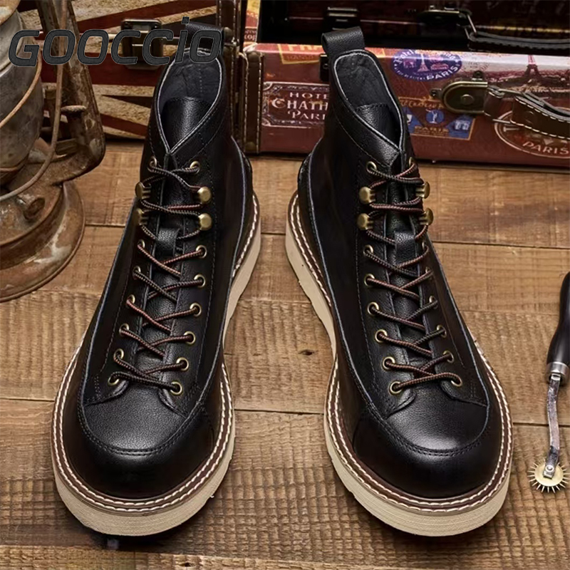 DT187 Retro-Style Cowhide Martin Boots For Men GOOCCIO   