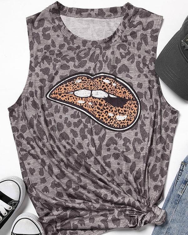 Leopard Lip Printed Sleeveless T-shirts - Chicaggo
