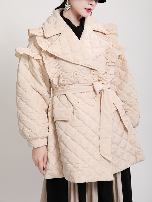 Loose Vintage Double Row Lace-Up Cotton Coat