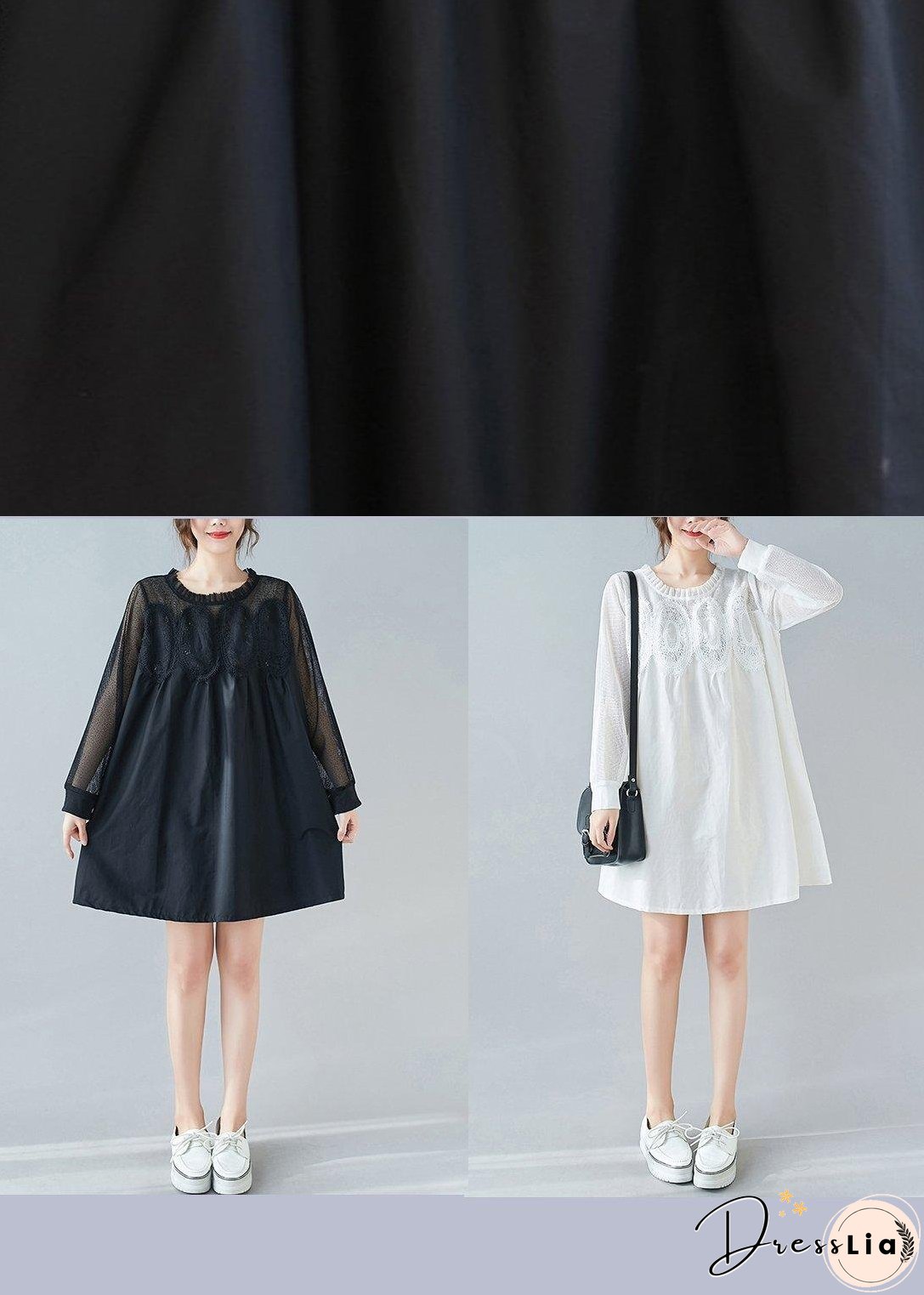 Handmade O Neck Patchwork Lace Dresses Shape Black Dresses