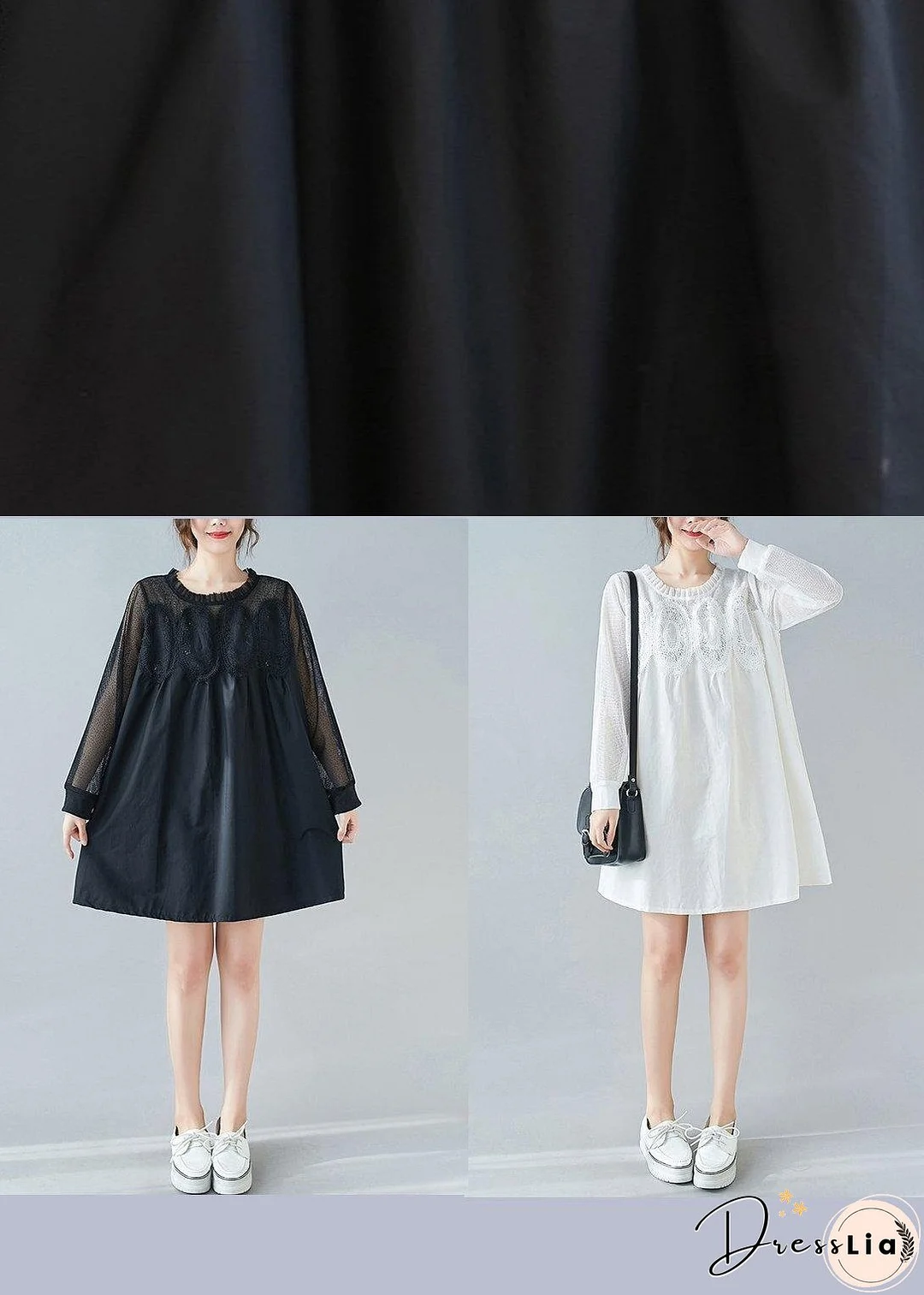 Handmade O Neck Patchwork Lace Dresses Shape Black Dresses