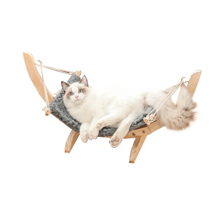 Homemys 28"Lx13.8"Wx13.4"H Freestanding Cat Hammock Solid Wood Stand Plush Cat Bed Velvet