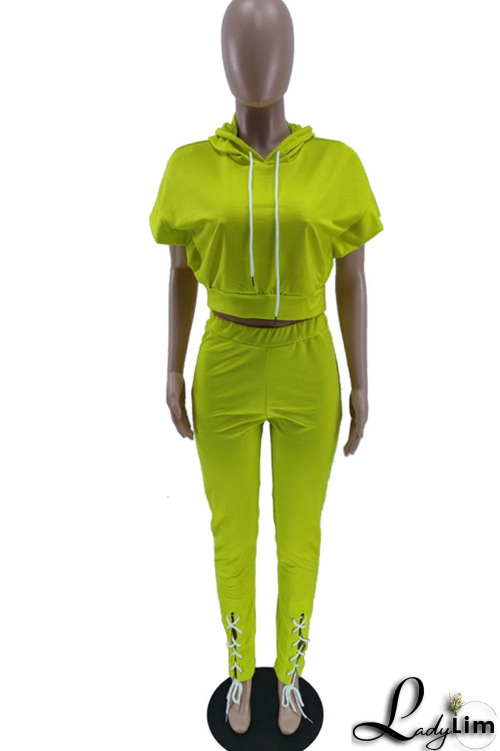 Yellow Casual Solid Split Joint Hooded Collar Short Sleeve Two Pieces