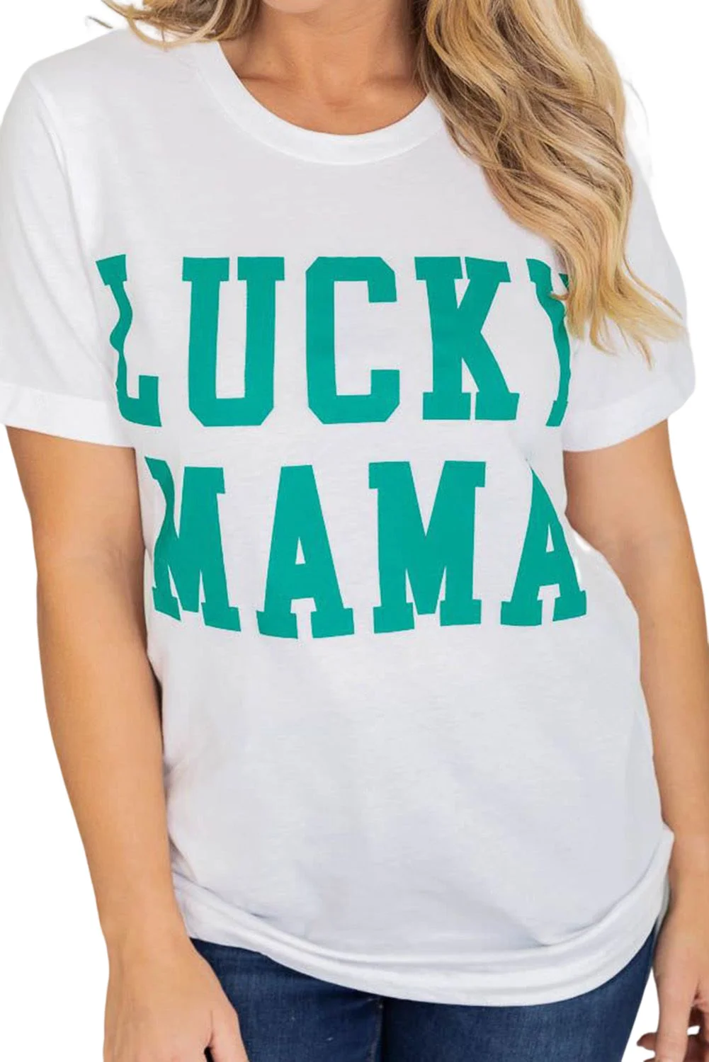 White LUCKY MAMA Letters Print Tee