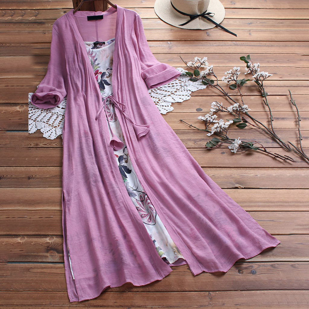 Summer Women's Vintage Boho O Neck Print Two Piece Dress