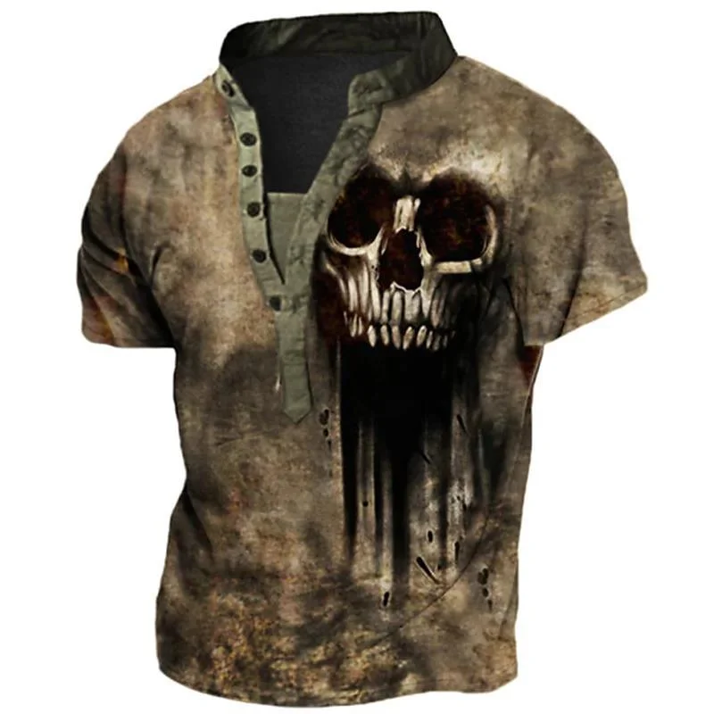 Men's Outdoor Creative Printed Button Short Sleeve T-shirt
