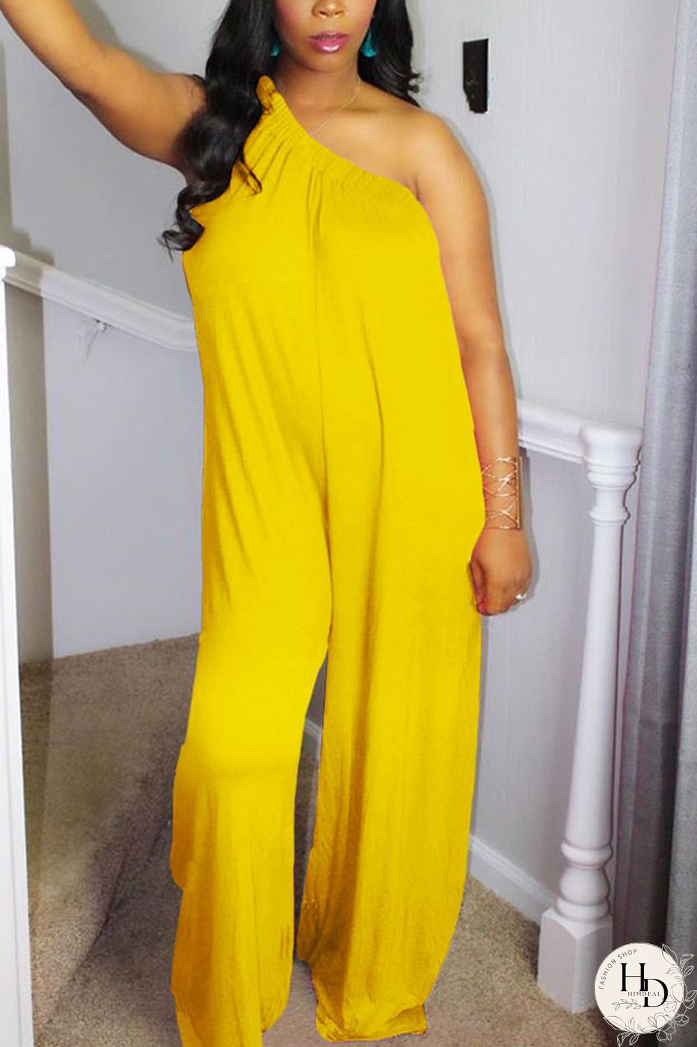 rose red Fashion Sexy Patchwork Solid Polyester Sleeveless one shoulder collar Jumpsuits