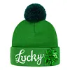 St Patricks Day Hat Sequins Lucky Pom Beanie Hats Green Knit Winter Hat for Irish-Themed Events