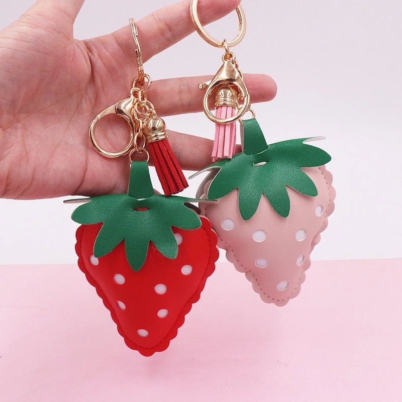 Cute Sweet Strawberry Imitate Rex Rabbit Fur Alloy Women’s Keychain
