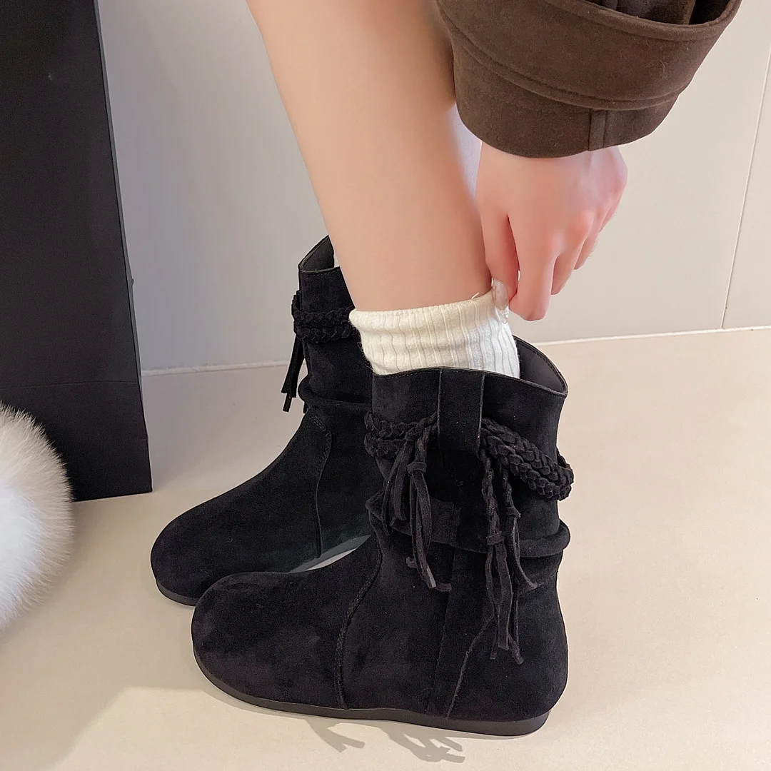 Yyvonne Autumn And Winter New Large-Size Increase Retro Tumu Pile Small Short Boots Girl Folded Martin Boots
