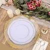 10 Pack | 9" White / Gold Scalloped Rim Plastic Dinner Plates, Disposable Party Plates