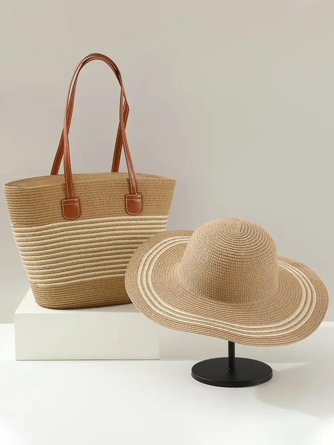 Holiday Straw Woven Bag + Woven Hat Set
