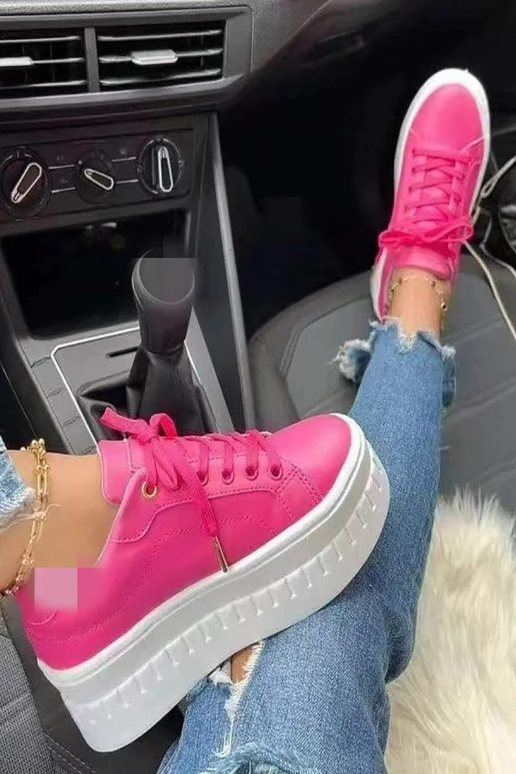 Casual Hot Pink Crossbone Thick Bottom Round Head Sneakers