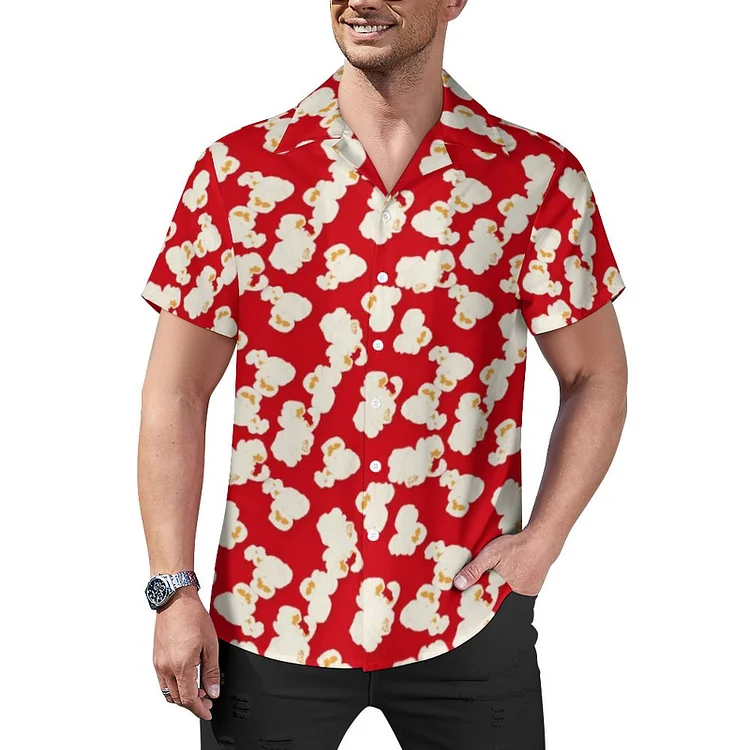 Red Movie Popcorn Men's Retro Bowling Shirts Rockabilly Style Button Down Cuban Camp Shirt - Heather Prints Shirts