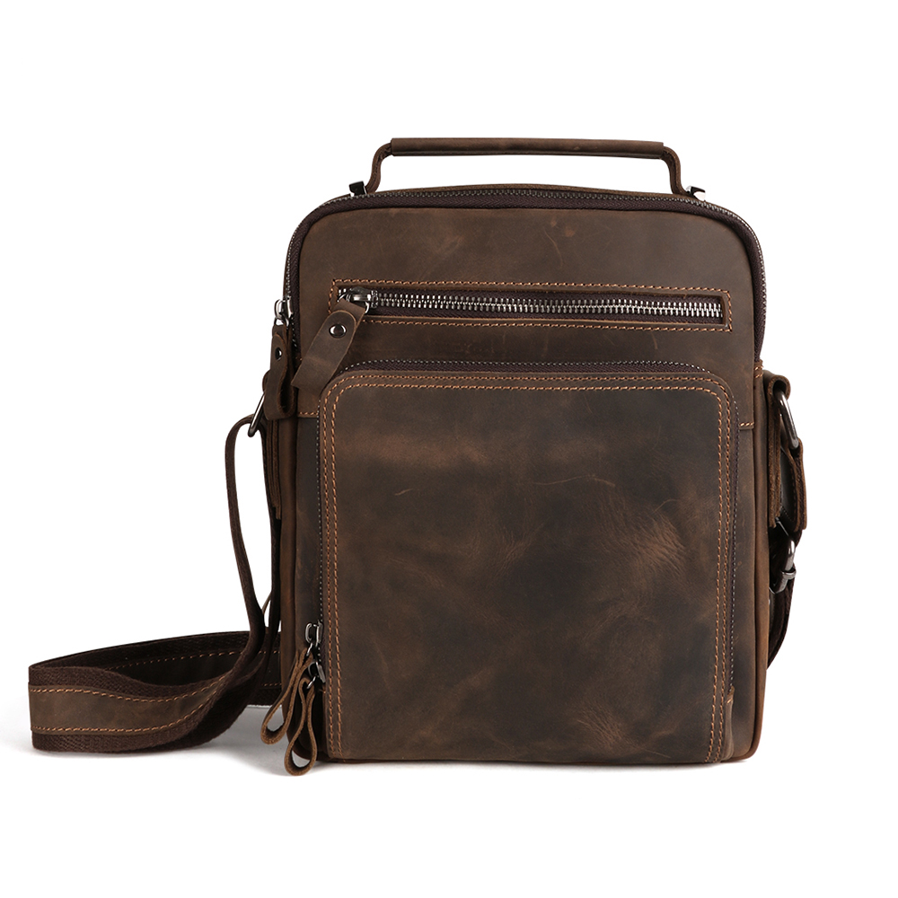 Men's messenger bag casual retro large capacity genuine leather bag