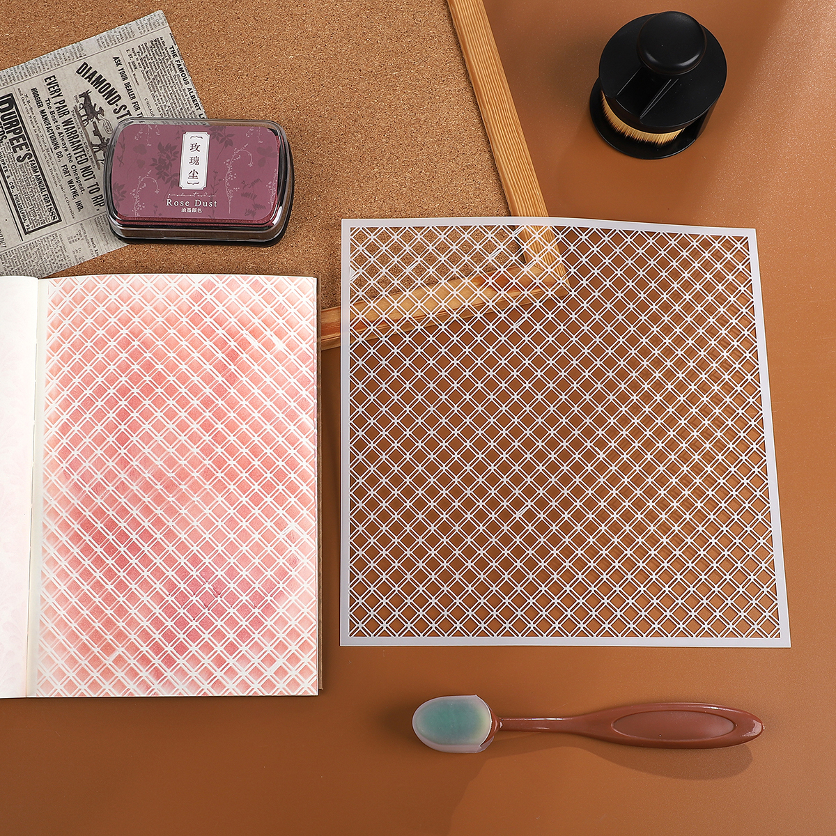 Journalsay Red Brick Honeycomb Fish Scale Graphic Plastic Masking Panel Stamp