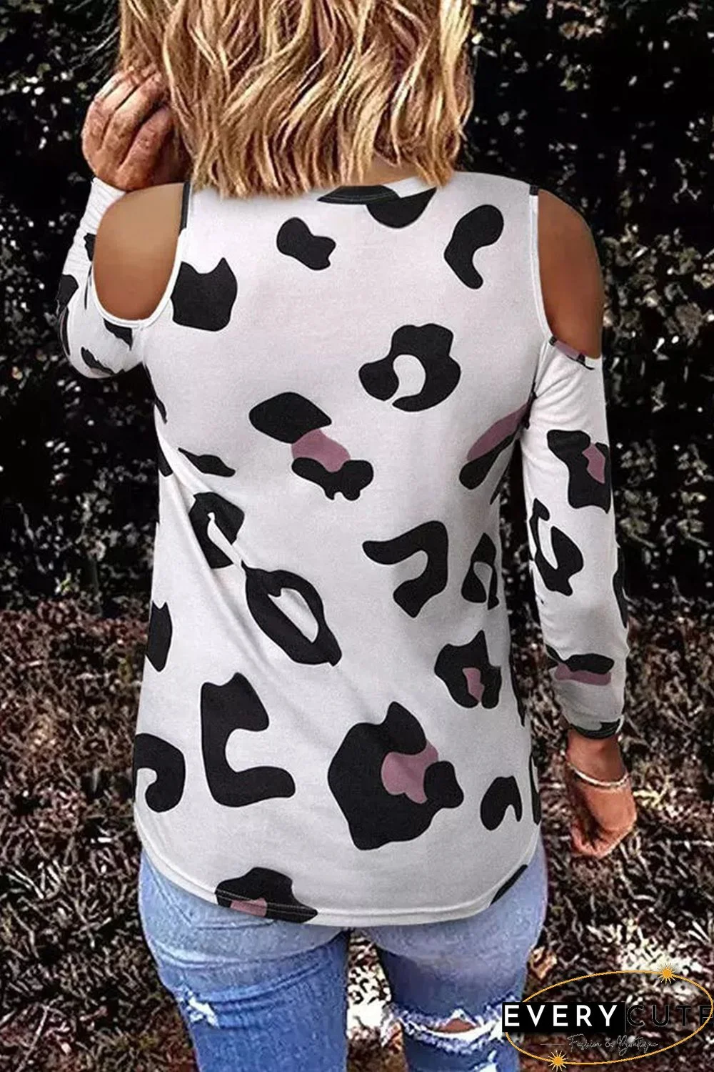 Leopard Hollow Out Cold Shoulder Blouse