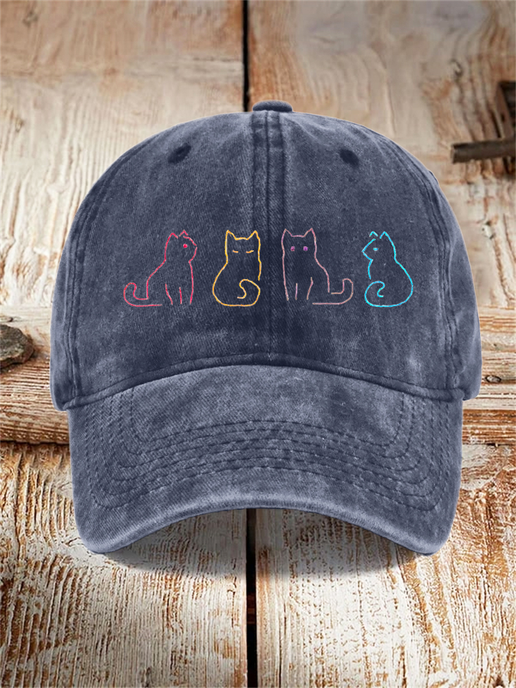 Comstylish Colorful Cat Embroidery Stitch Hat