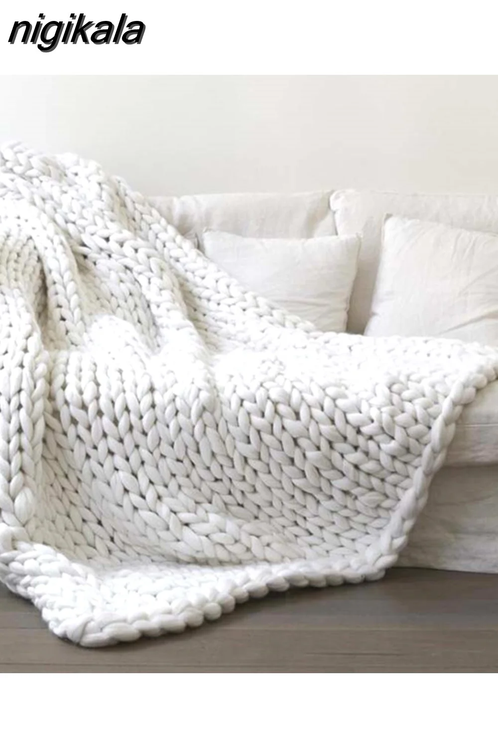 nigikala Chunky Merino Wool Blanket Thick Big Yarn Roving Knitted Blanket Winter warm Throw Blankets sofa bed blanket