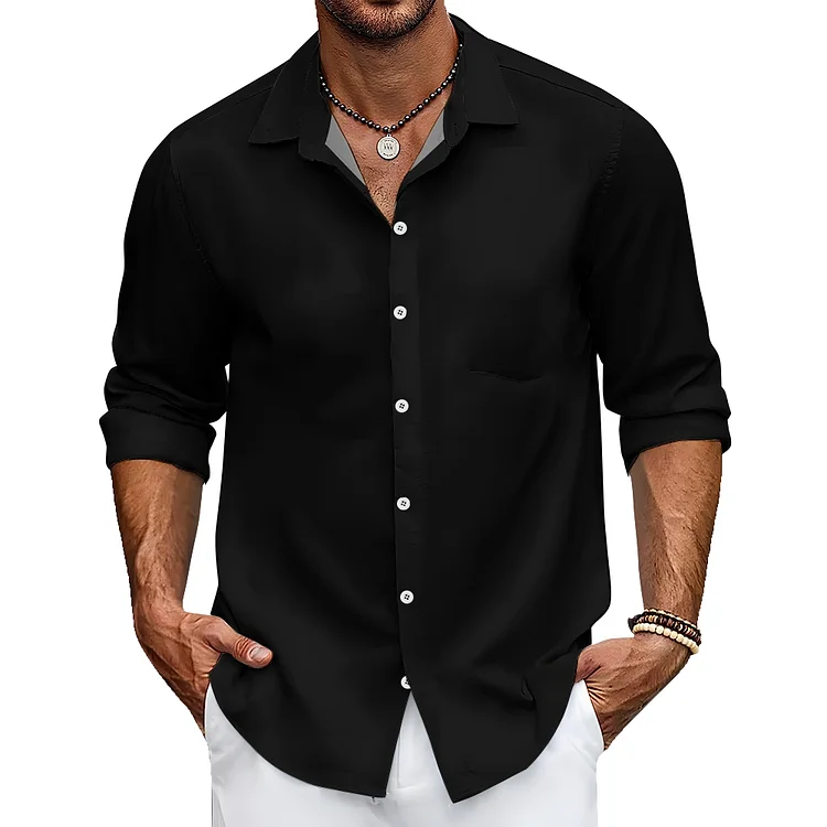 Men Solid Color Black Loose Casual Collar Fashionable Jacket Shirt