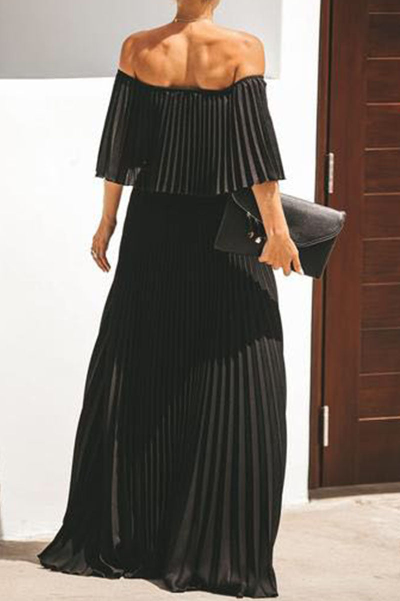Street Solid Split Joint Strapless A Line Dresses main image 1