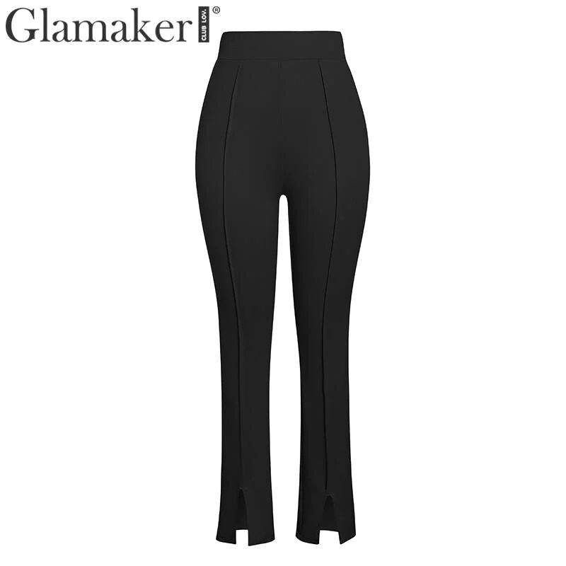 Glamaker High waist solid casual trousers women bodycon split pants Female office lady fashion pants Elegant patalon bottoms