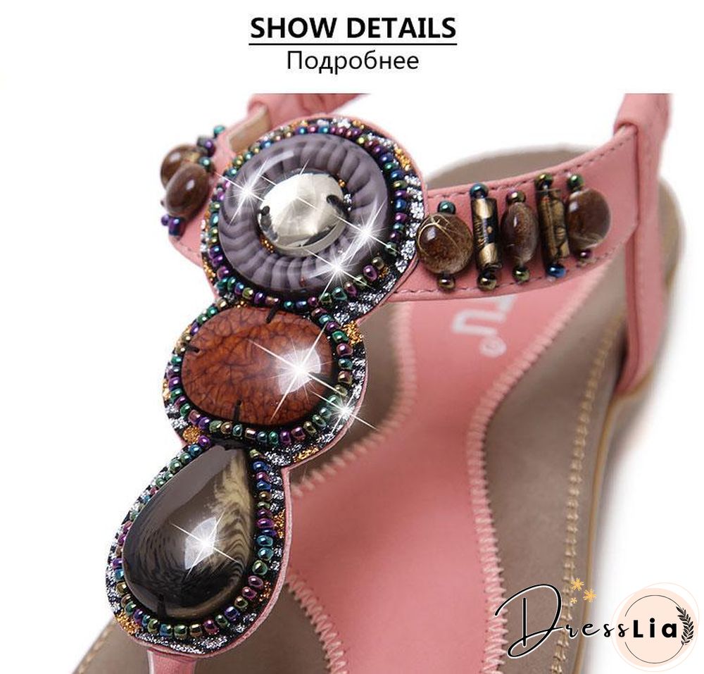 Women Hot Open Toe Flat Summer Sandals String Bead Ethnic Sandals