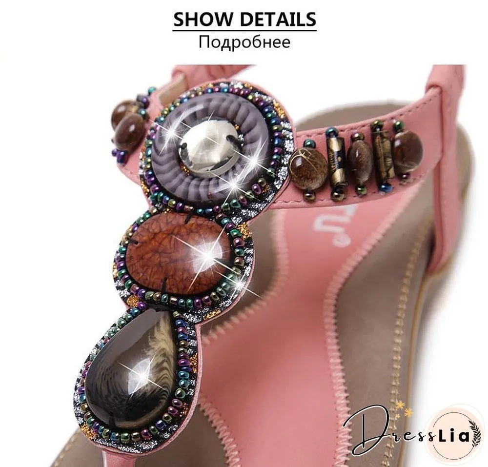 Women Hot Open Toe Flat Summer Sandals String Bead Ethnic Sandals