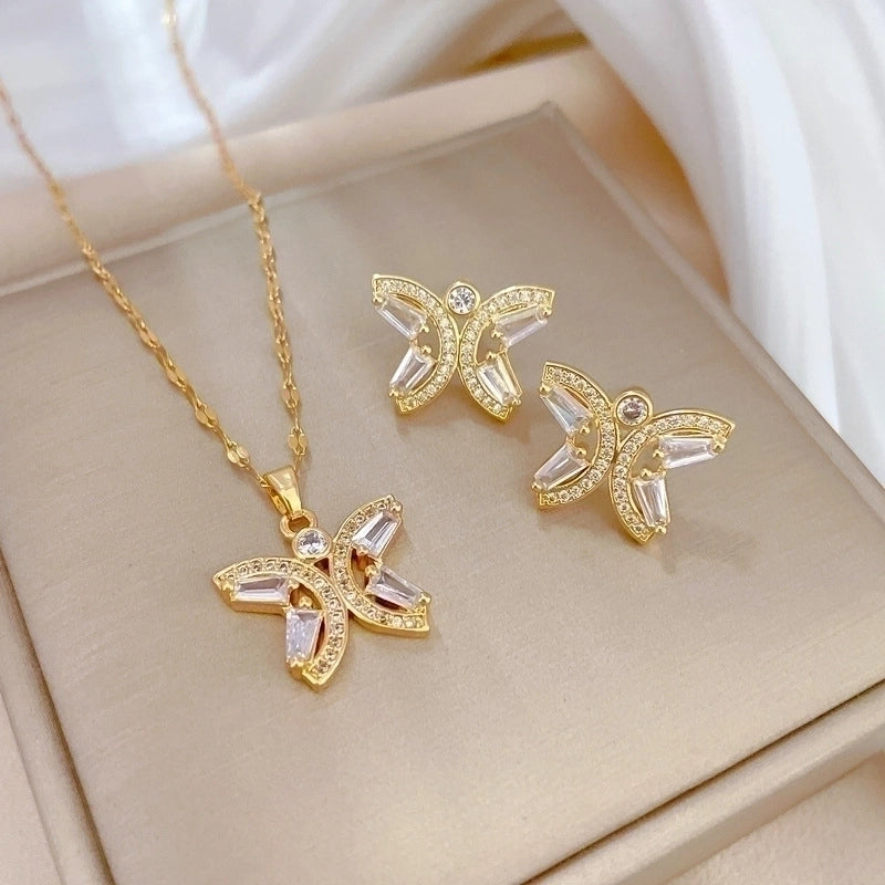 Copper Minimalist Plating Inlay Rhombus Bow Knot Zircon Jewelry Set