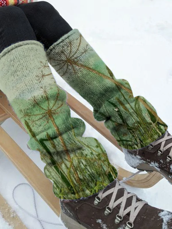 Floral retro print knit boot cuffs leg warmers