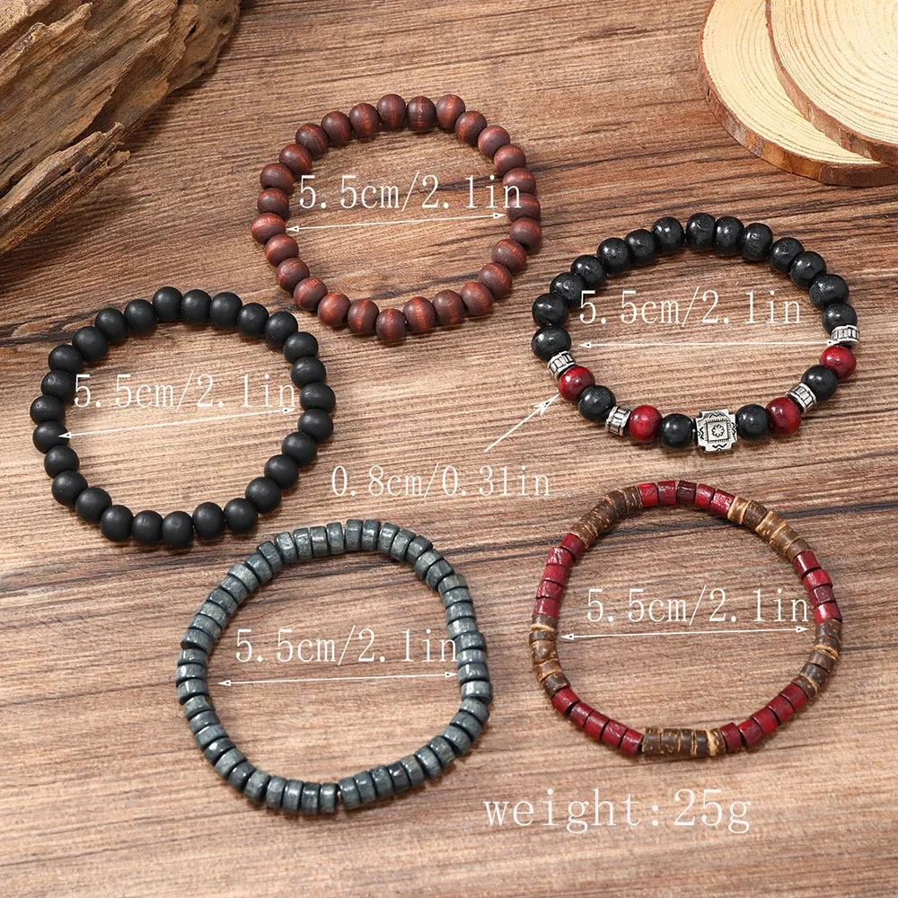 Men's Vintage Cross Coconut Shell Multilayer Wood Bead Bracelet-inspireuse