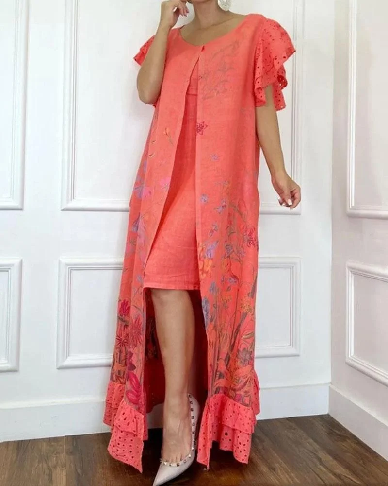 Lace Patchwork Print Fake Two Dresses