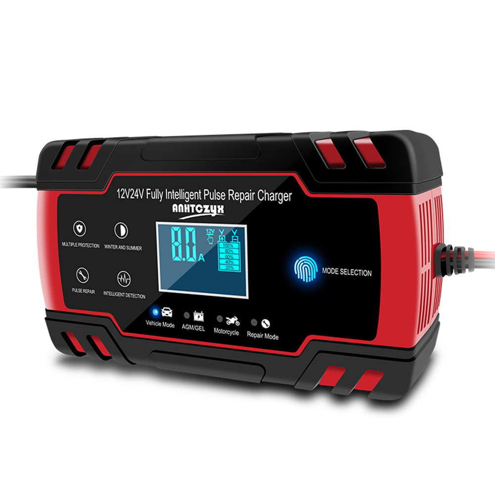 

ANHTCzyx 12V/24V 8 Amp Touch Screen Pulse Repair Car Battery Charger Red, British rules, 501 Original