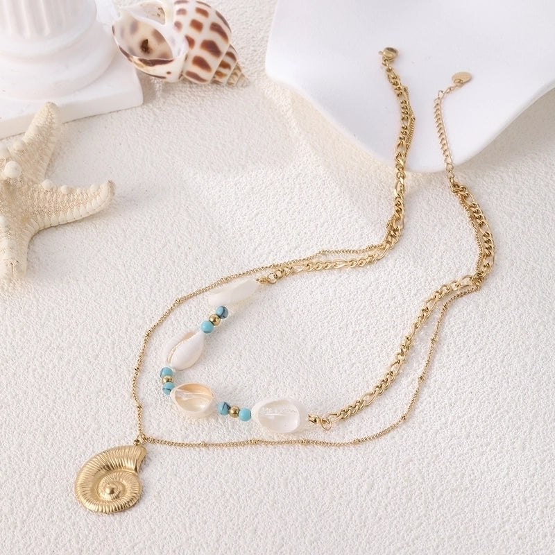 Beach Conch Shell 304 Stainless Steel Double Layer Necklaces Necklace