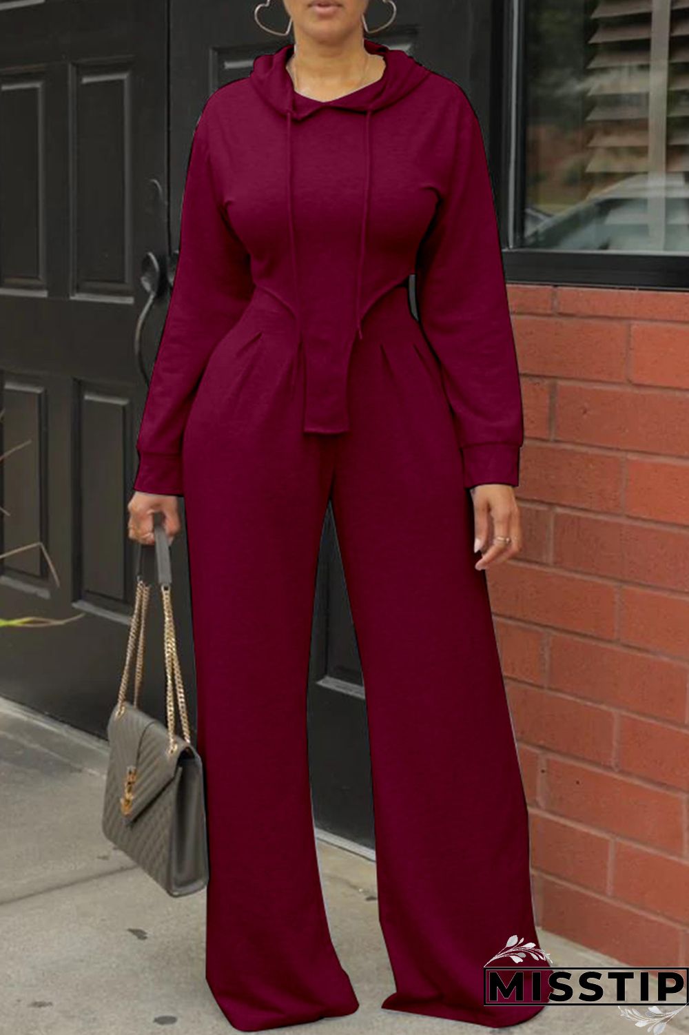 Blue Casual Solid Asymmetrical Hooded Collar Long Sleeve Two Pieces