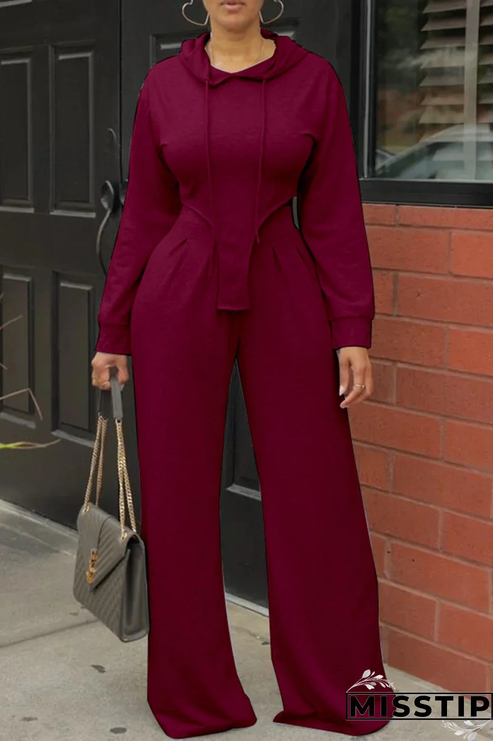 Blue Casual Solid Asymmetrical Hooded Collar Long Sleeve Two Pieces