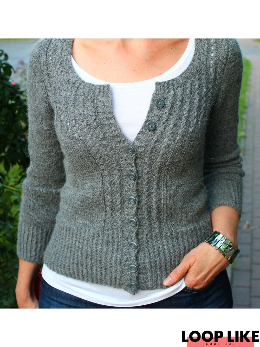Casual Solid Knitted Buttoned Sweater