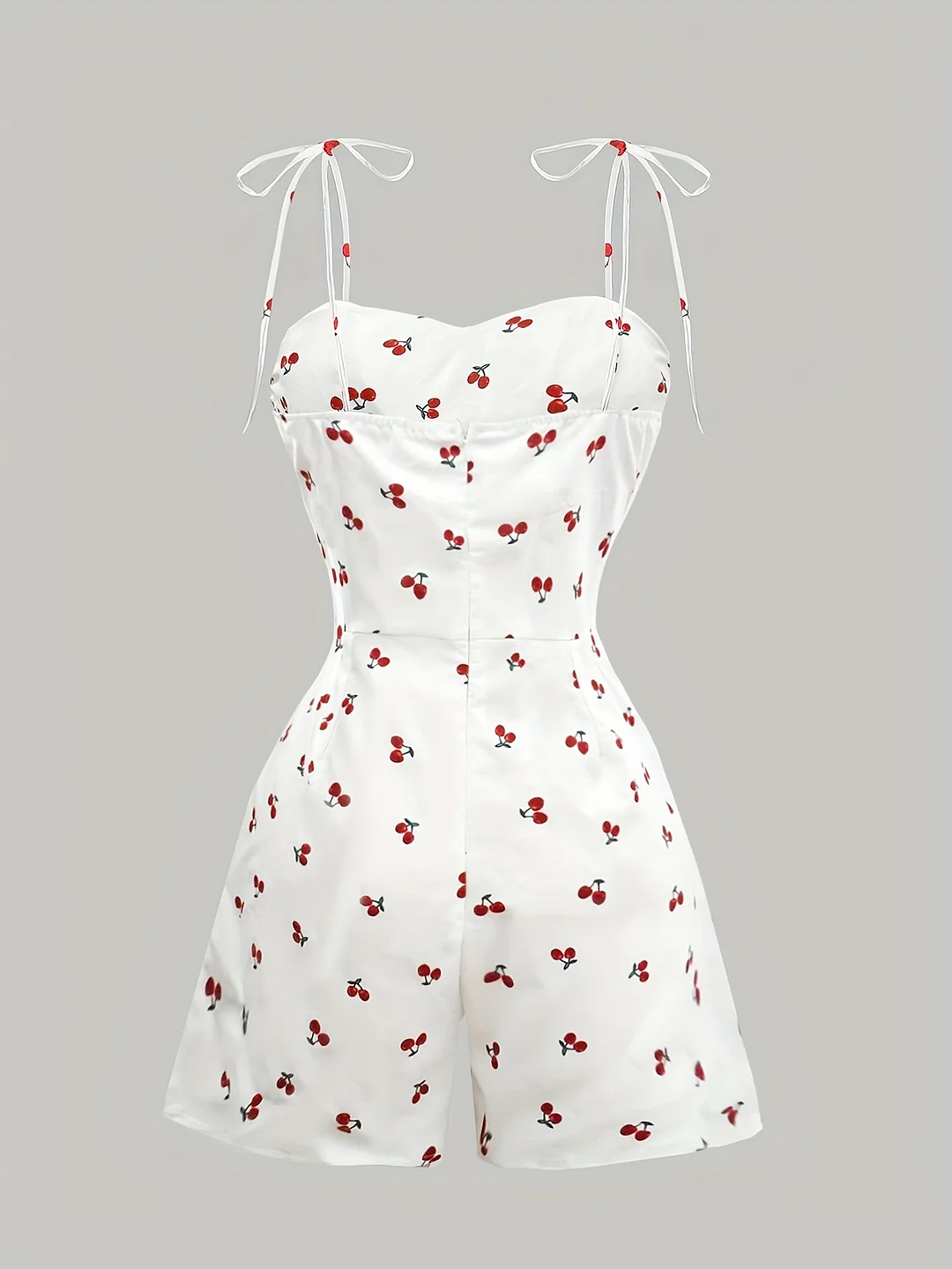 Women's Elegant Cherry Print Smocked Waist Adjustable Tie-Front Strapless Mini Dress - Lightweight Machine-Washable Summer Dress For Spring Summer Fall, Casual To Semi-Formal Occasions, Short Summer Dresses