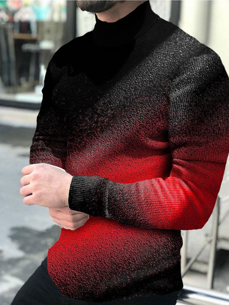 Casual Gradient Printing Men's Turtleneck Long Sleeve