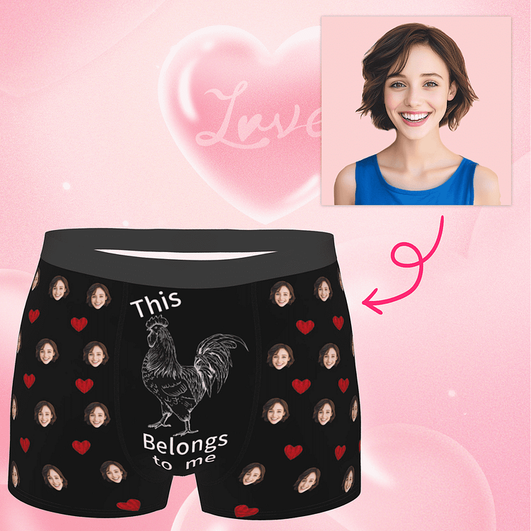 【Byxhuc】Custom Boxers with Face, This Belongs to Me Custom Face Boxers, Sentimental Gifts for Boyfriend Husband Men on Thanksgiving Birthday Christmas