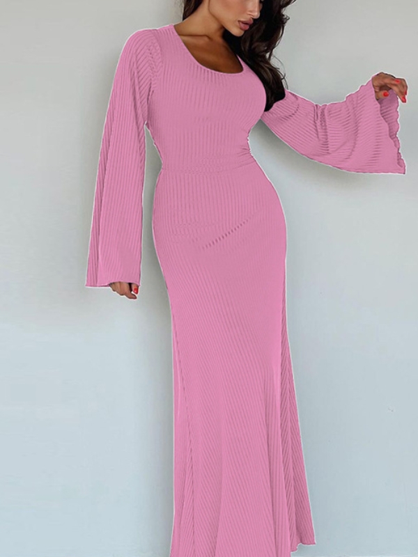 Fashionable Casual U-neck Tie-back Long-sleeved Dress | Oxredo Shop Ramadan Sale